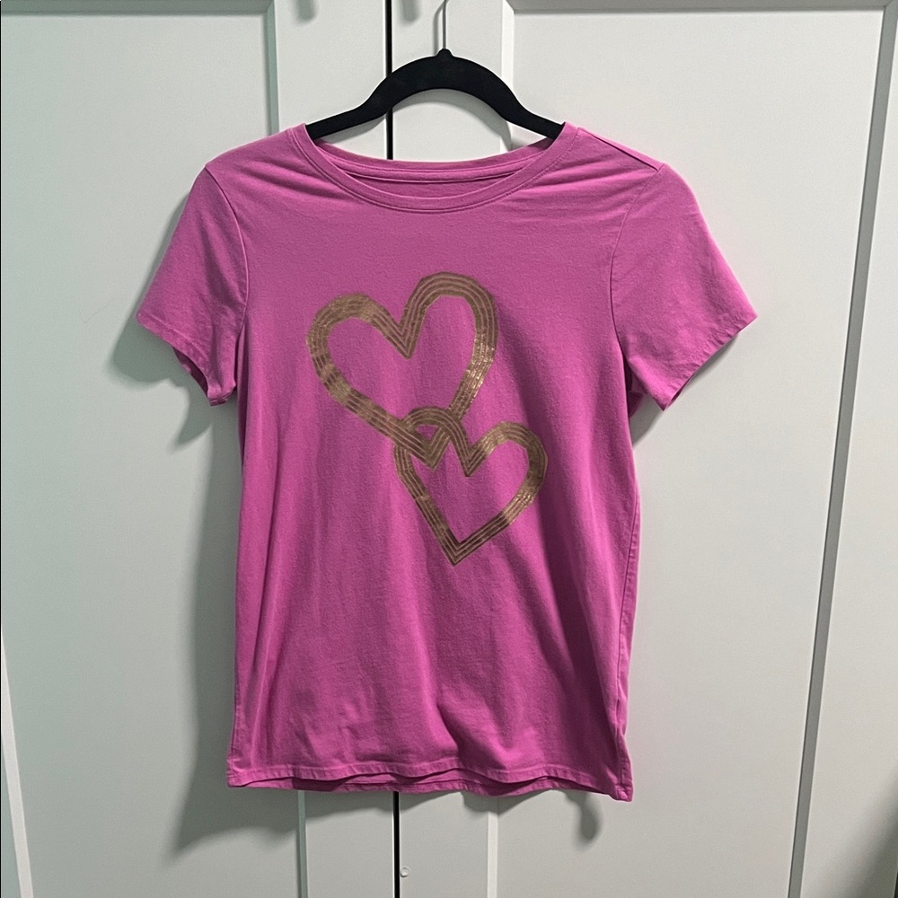 Pink T-Shirt with Gold Heart Design